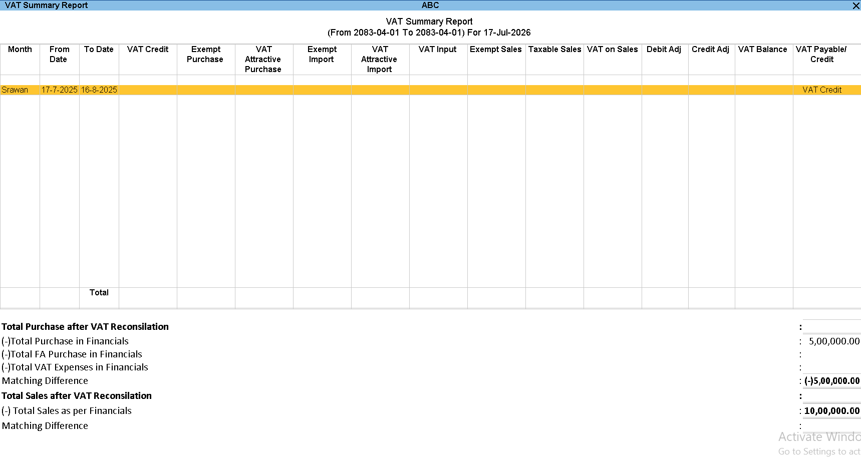 VAT Summary Report